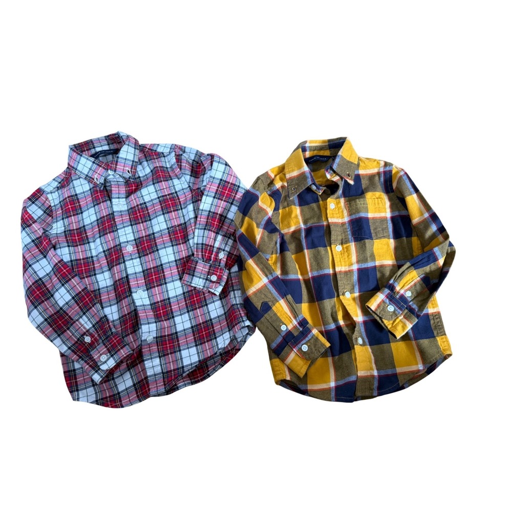 Janie and Jack‎ checkered plaid button up long sleeve shirt bundle of two